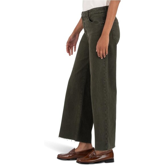 Womens Wide Leg Jeans Cotton Lyocell Spandex High-Rise Raw Hem Casual - Picture 3 of 4